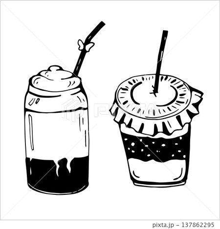 Whimsy Hand drawn Drinks with Straw 137862295