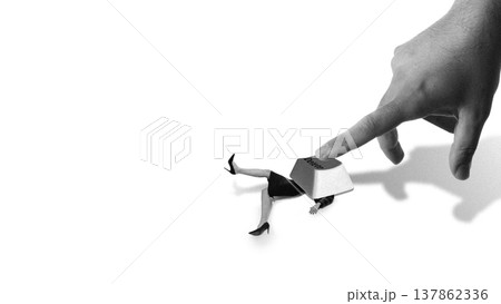 Woman removed by delete key symbolizing emotional suppression and loss of identity. Woman removed by delete key symbolizing emotional suppression and loss of identity. 137862336