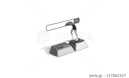 Woman entering search bar through keyboard keys representing search for answers and mental clarity. Woman entering search bar through keyboard keys representing search for answers and mental clarity. 137862337