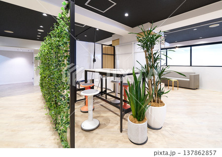 観葉植物とスタンディングデスクのある開放的なオフィス空間 137862857