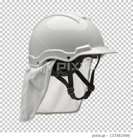 Safety helmet construction hard hat with a protective sun neck shield isolated on a transparent background 137862996