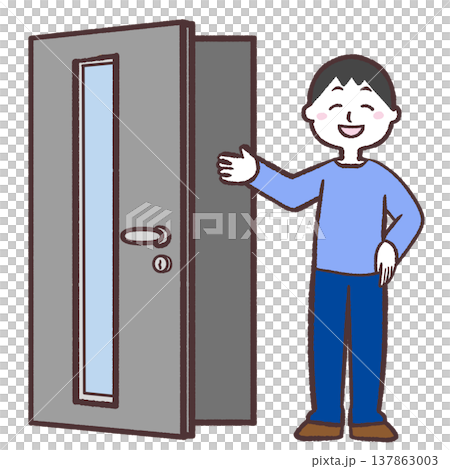 開いた玄関に並ぶ男性のイラスト 137863003