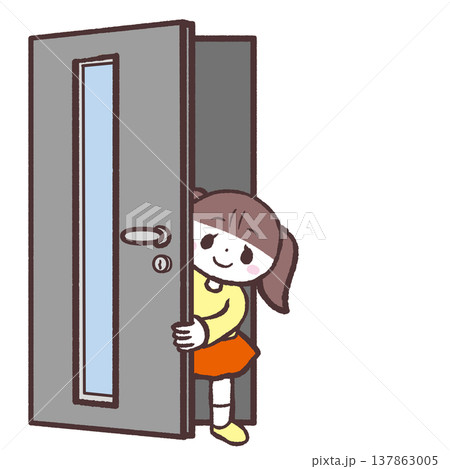 玄関から顔を出す女の子のイラスト 137863005