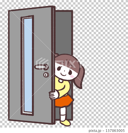 玄関から顔を出す女の子のイラスト 137863005
