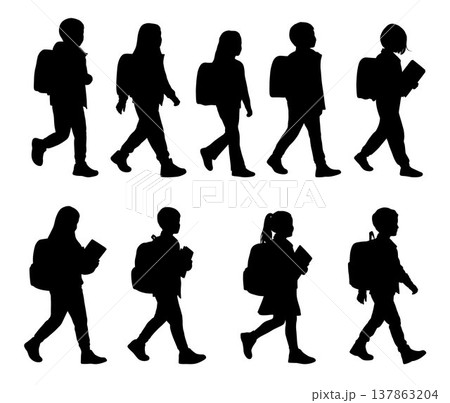 Student walking, school children with backpacks walking, School boy and girl with a backpack Student walking, school children with backpacks walking, School boy and girl with a backpack 137863204