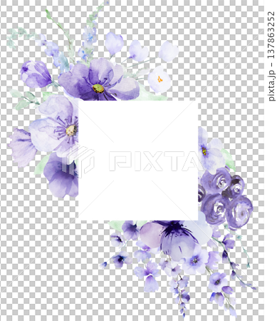 Square frame with watercolor light purple flowers, botanical border isolated illustration Square frame with watercolor light purple flowers, botanical border isolated illustration 137863252