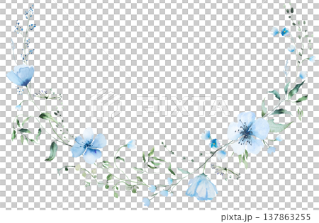 Floral bouquet with blue watercolor wildflowers and leaves, hand drawn wedding stationery illustration Floral bouquet with blue watercolor wildflowers and leaves, hand drawn wedding stationery illustration 137863255