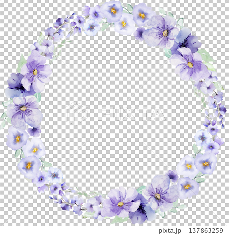 Watercolor wreath with light purple flowers, pastel floral illustration for wedding stationery Watercolor wreath with light purple flowers, pastel floral illustration for wedding stationery 137863259