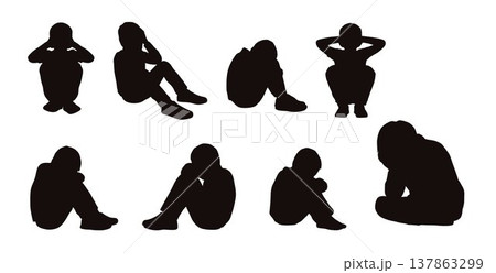 Child looked sad and worried, young sad boy silhouette Child looked sad and worried, young sad boy silhouette 137863299