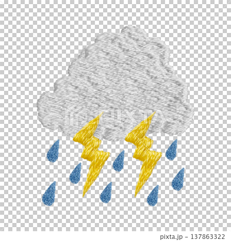 [Clouds, Thunder, and Rain] Hand-embroidered illustration material 137863322