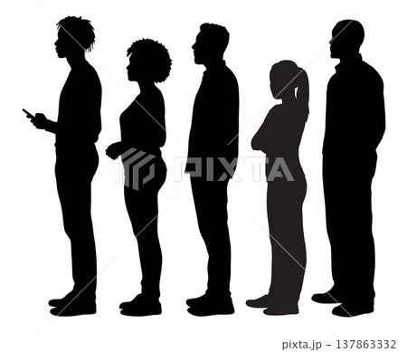 People waiting in line, long queue, many people stand in line	 137863332