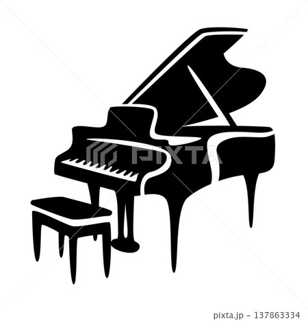 Black piano isolated on white, classic grand piano	 137863334