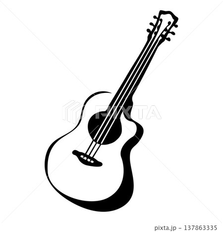 Acoustic guitar vector illustration, guitar sketch line vector	 137863335