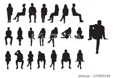 Sitting people silhouette, sitting man and woman, various sitting and poses Sitting people silhouette, sitting man and woman, various sitting and poses 137863336