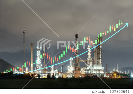 Oil Refinery with Increasing Market Price Concept. Oil Refinery with Increasing Market Price Concept. 137863641