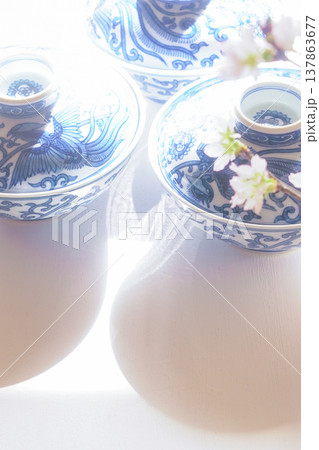 和風のイメージ画像［染付の器と桜］ 137863677