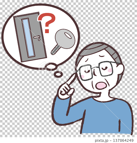 一幅插圖，描繪了一位擔心鎖門的老人。 137864249