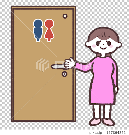 トイレの扉をさす女性のイラスト 137864251