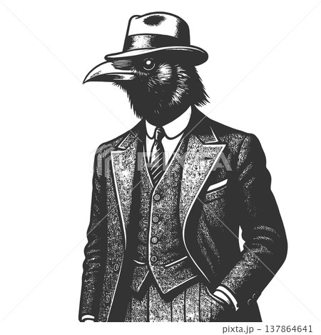 Raven Head Businessman In Suit vector illustration 137864641