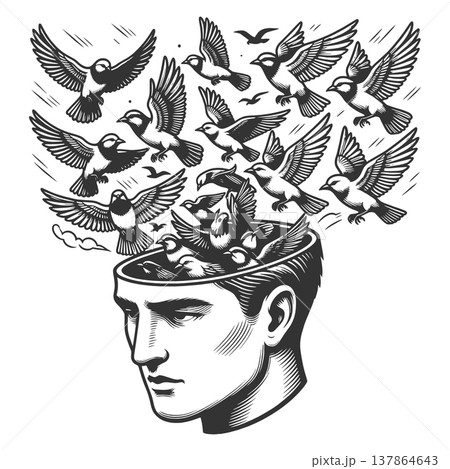 Open Mind Releasing Birds Freedom Thought Concept Open Mind Releasing Birds Freedom Thought Concept 137864643