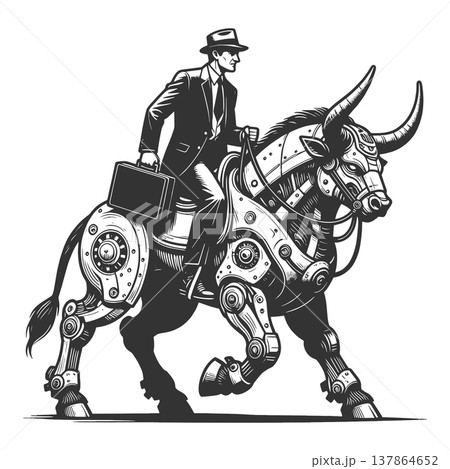 Businessman Riding Mechanical Bull raster Businessman Riding Mechanical Bull raster 137864652