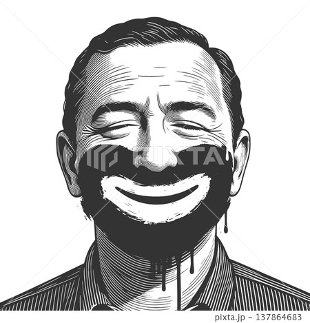 Man With Painted Smile Mask Hidden Emotion Concept 137864683