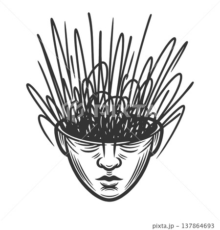 Human Head With Chaotic Thought Lines raster Human Head With Chaotic Thought Lines raster 137864693