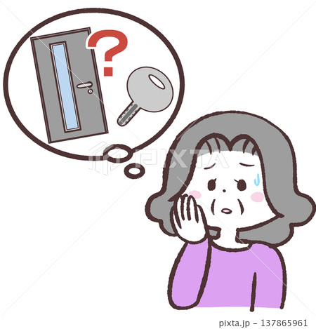 戸締りを心配するシニア女性のイラスト 戸締りを心配するシニア女性のイラスト 137865961