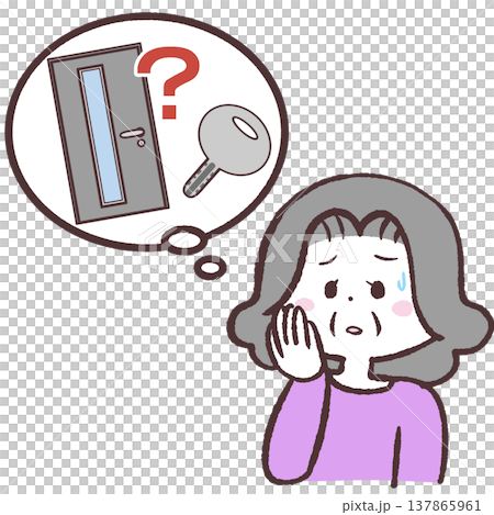 戸締りを心配するシニア女性のイラスト 戸締りを心配するシニア女性のイラスト 137865961