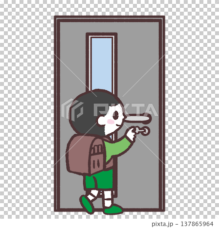 Illustration of a boy locking up the door Illustration of a boy locking up the door 137865964