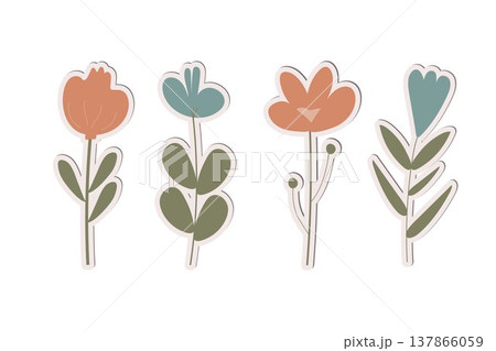 set of vector floral stickers in pastel color 137866059