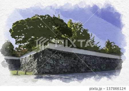 水彩画風 舞鶴公園 福岡城跡 上之橋御門 福岡県福岡市 水彩画風 舞鶴公園 福岡城跡 上之橋御門 福岡県福岡市 137866124