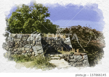 水彩画風 舞鶴公園 福岡城跡石垣 福岡県福岡市 水彩画風 舞鶴公園 福岡城跡石垣 福岡県福岡市 137866145