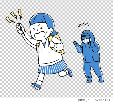 防犯ブザーを鳴らして逃げる小学生女子_2色 137866183