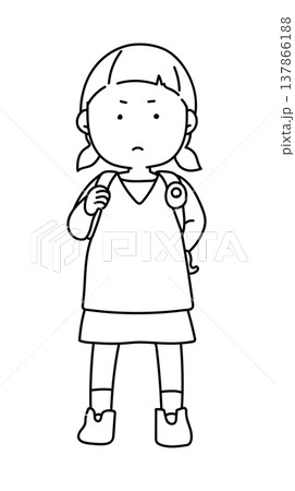 防犯ブザーを備えている小学生女子_線画 137866188
