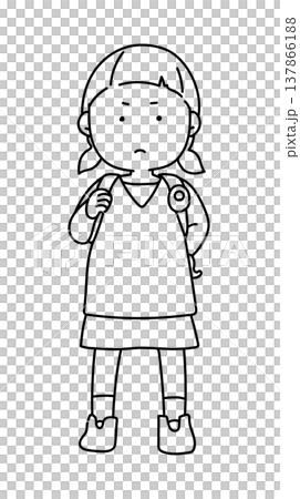 防犯ブザーを備えている小学生女子_線画 137866188