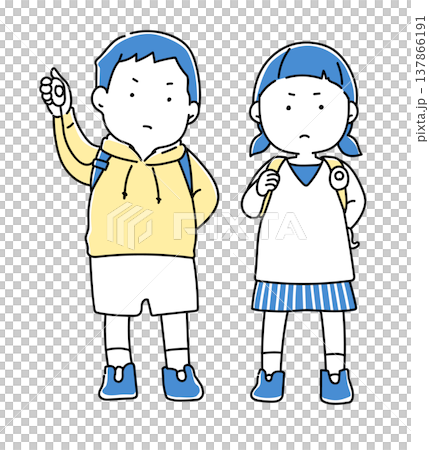 防犯ブザーを備えている小学生男女_2色 防犯ブザーを備えている小学生男女_2色 137866191