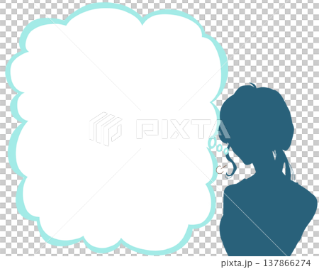 A woman sighs, silhouette, cloud-shaped speech bubble. A woman sighs, silhouette, cloud-shaped speech bubble. 137866274