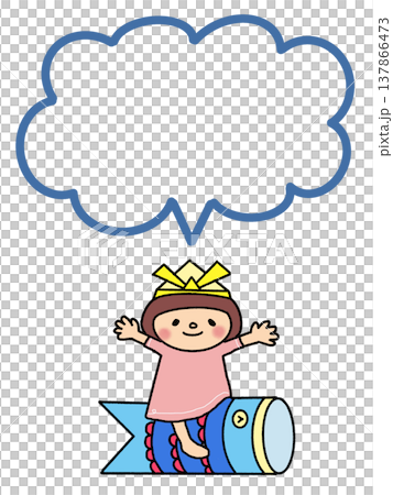 A speech bubble showing a girl wearing a helmet and riding on a carp streamer. A speech bubble showing a girl wearing a helmet and riding on a carp streamer. 137866473