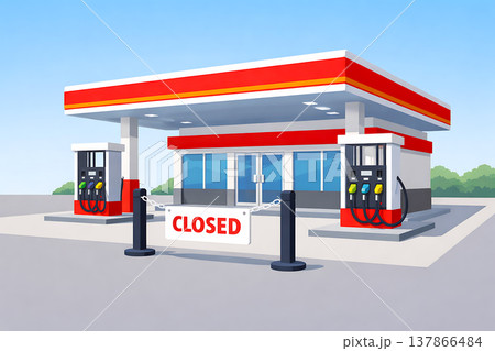 休業中のガソリンスタンド 137866484