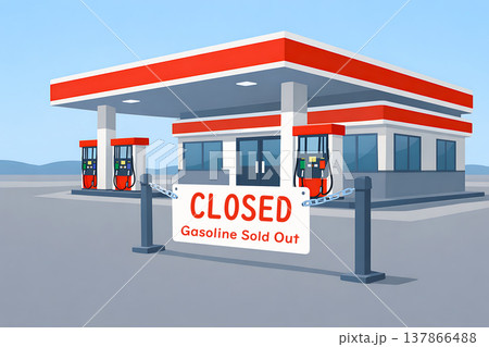 ガソリン欠品で休業中のガソリンスタンド 137866488