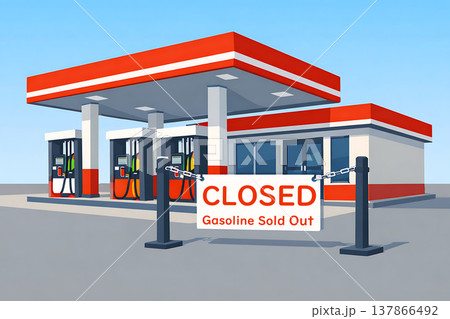 ガソリン欠品で休業中のガソリンスタンド 137866492