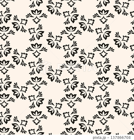 Simple minimalist floral pattern. Minimal seamless texture with small flower shapes. Abstract black and white geometric background. For print, package Simple minimalist floral pattern. Minimal seamless texture with small flower shapes. Abstract black and white geometric background. For print, package 137866708
