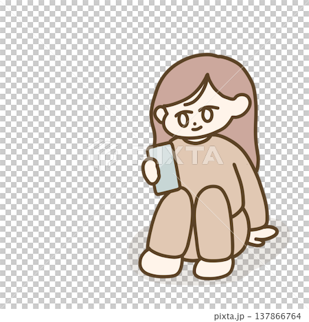 スマホを見る女性のシンプルなイラスト 137866764