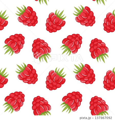 Seamless pattern with raspberry flat style. Fruit background for textile, wrapping paper, summer packaging and fresh food design. Seamless pattern with raspberry flat style. Fruit background for textile, wrapping paper, summer packaging and fresh food design. 137867092