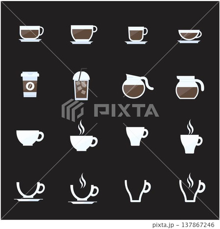 Coffee Cup Icons Set Modern Flat Coffee, Espresso, Latte, Iced Drink Vector Collection 137867246