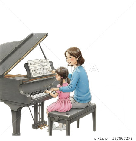 音楽教室でピアノを教わる女の子のイラスト 137867272