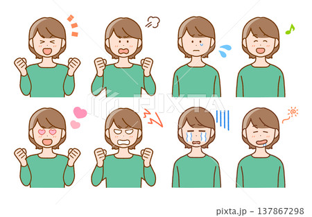 若い女性の喜怒哀楽イラストセット｜表情・コミカル 137867298