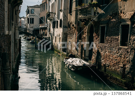 Amazing cityscape view of Venice old town and channel. Amazing cityscape view of Venice old town and channel. 137868541