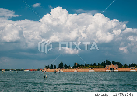 Amazing view of Venice old town and sea. Beautiful cloudy sky. 137868545